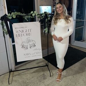 Abercrombie and Fitch, White, Off-The-Shoulder Midi Sweater Dress